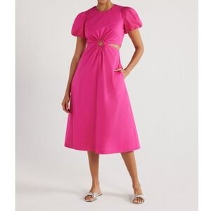 Scoop Womens Cut Out Midi Dress w Puff Sleeve Beetroot Purple Pink Size XS (0-2)